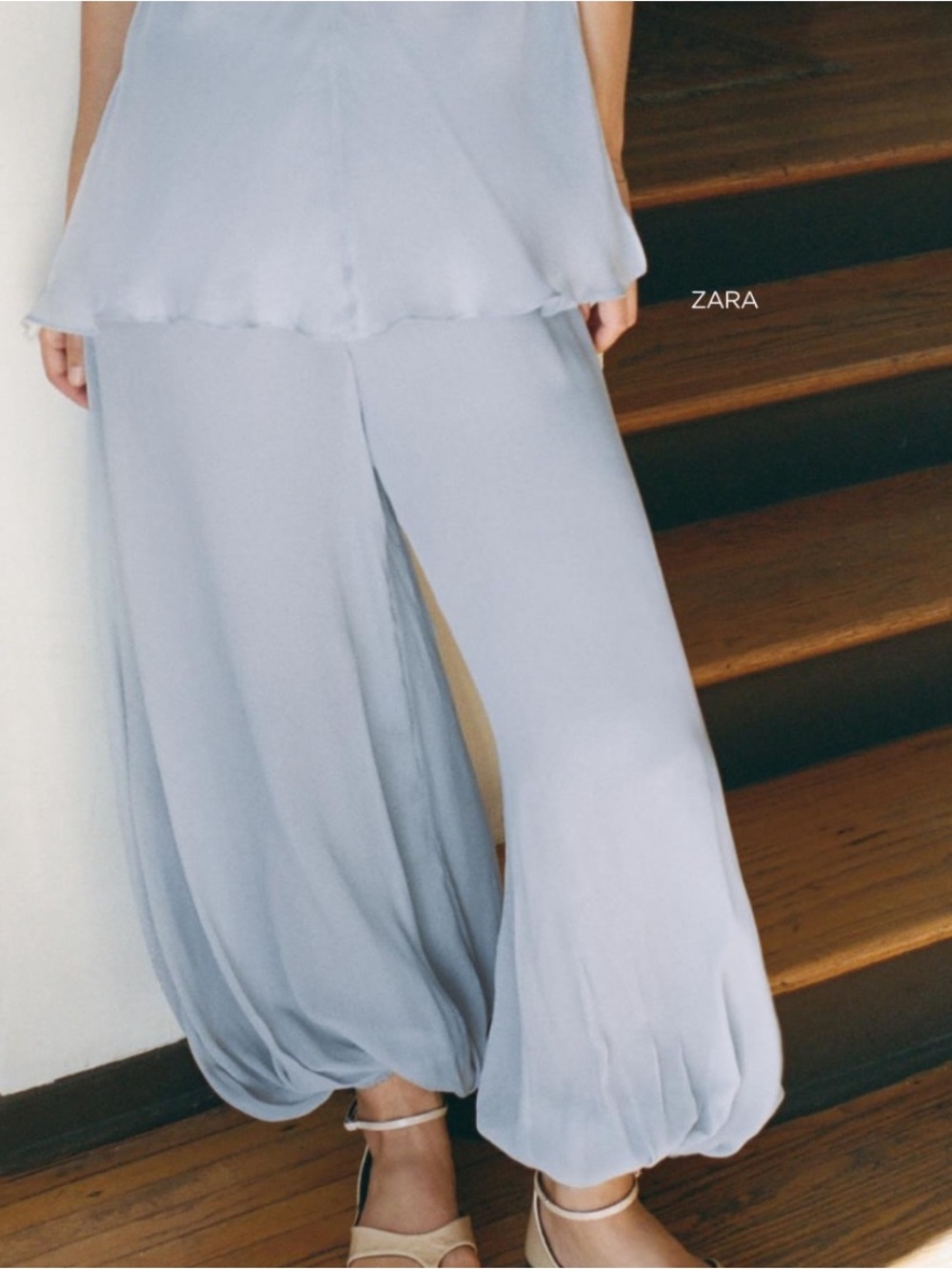 Zara NWT Light Blue Satin Harem Pants Size Large 5919/605